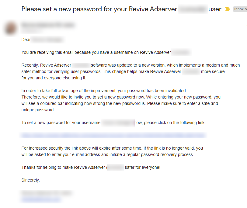 Password instructing user to set a new password