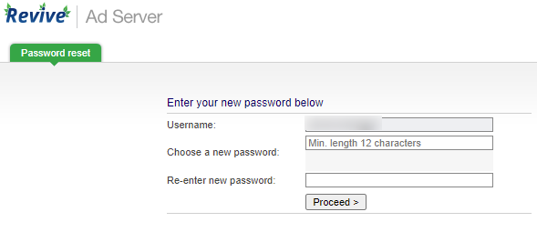Form to enter a new password